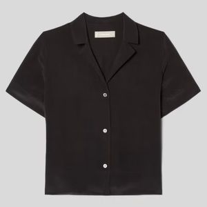 Everlane The Clean Silk Short-Sleeve Notch Shirt in Black size 2